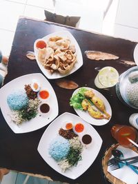 High angle view of food on table