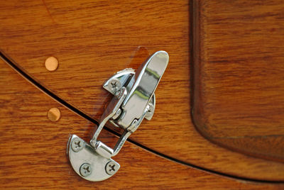 High angle view of typewriter on wooden table