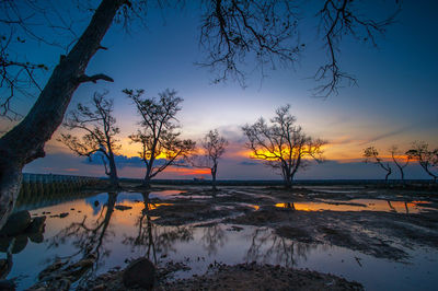 Scenic view of lake against sky during sunset