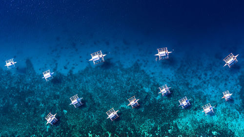 High angle view of boats in sea