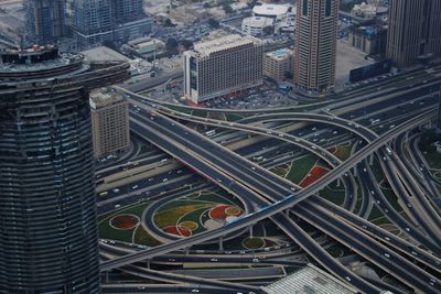 High angle view of highway amidst buildings in city