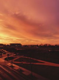 City against sky during sunset