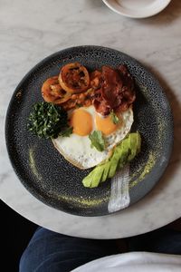 High angle view of food in plate on table