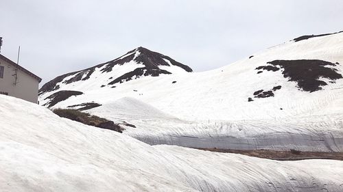 Scenic view of snow covered mountains against sky