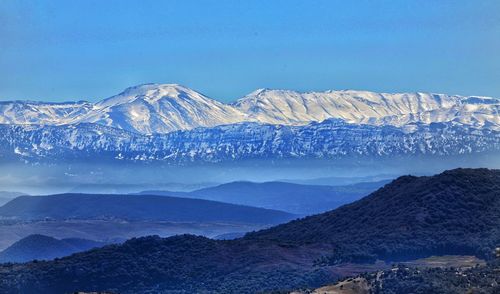 Scenic view of snowcapped mountains against sky