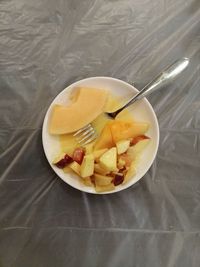 High angle view of breakfast on table