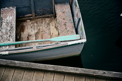 High angle view of abandoned pier over lake