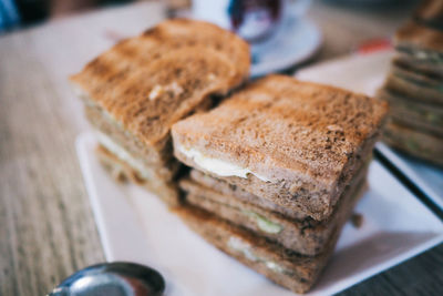 High angle view of bread in plate