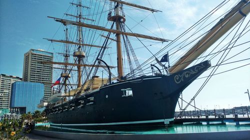 Low angle view of ship against sky