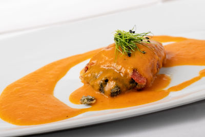 Close-up of food served in plate