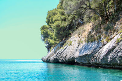 Scenic view of sea against clear sky