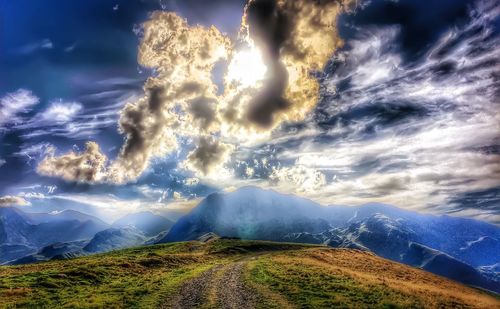 Scenic view of mountains against sky