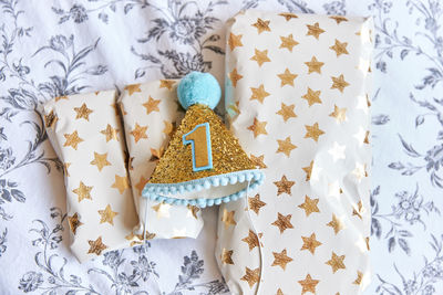 High angle view of food on table at home