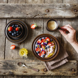 Directly above shot of breakfast served on table