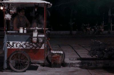 Motorcycle parked at night