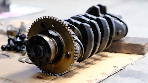 Close-up of camera on table