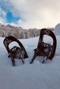 Snow covered field against sky