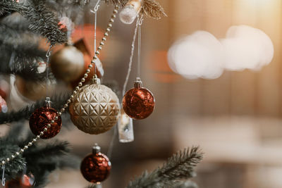 Close-up of christmas decoration hanging on tree