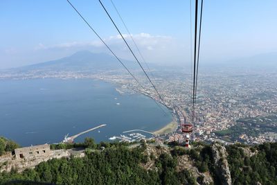 High angle view of overhead cable car over sea