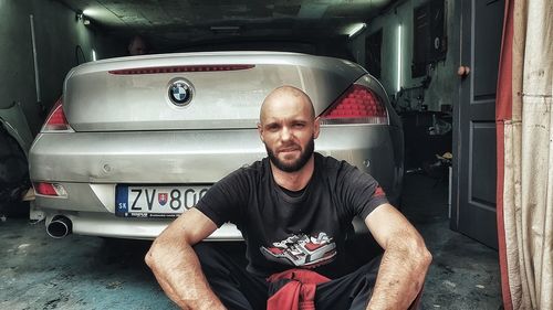 Portrait of man in car