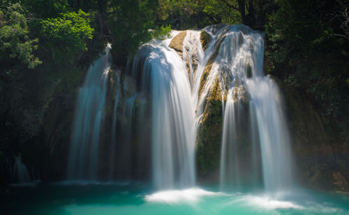 Scenic view of waterfall in forest