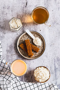High angle view of food on table