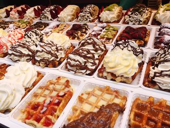 High angle view of ice cream on cake