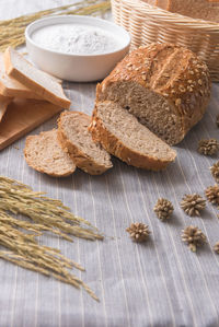 Close-up of wheat on table