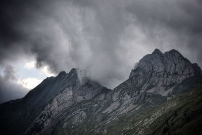 Scenic view of mountains against cloudy sky