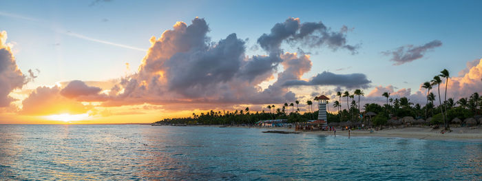 Panoramic view of sea against sky during sunset