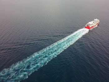 High angle view of ship in sea