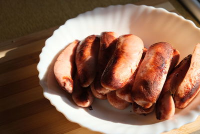 High angle view of bread in plate on table