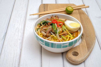 High angle view of food served in bowl