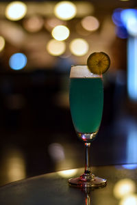 Close-up of wine glass on table in restaurant