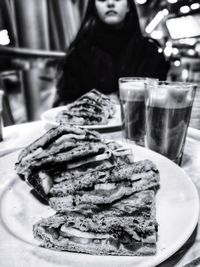 Close-up of food served on table