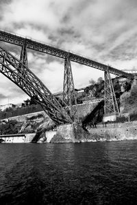 Bridge over river against cloudy sky