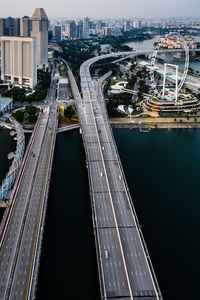 High angle view of highway in city