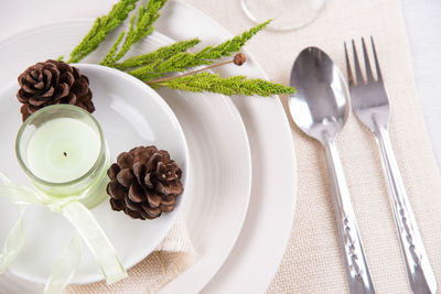 High angle view of food in plate on table