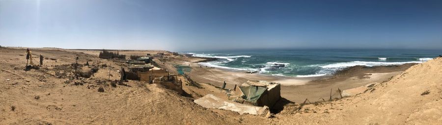 Panoramic view of beach against clear sky