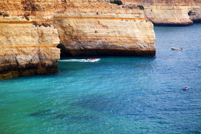 High angle view of boat in sea