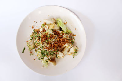 High angle view of rice in bowl on table