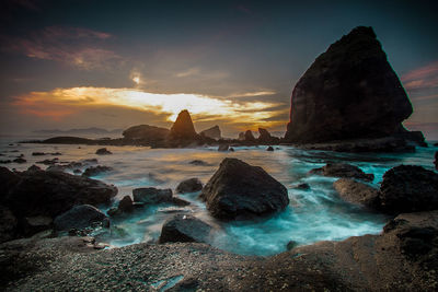 Scenic view of sea against sky during sunset