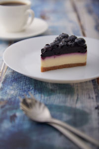 Close-up of cake in plate on table