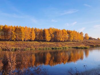 Scenic view of lake against sky during autumn