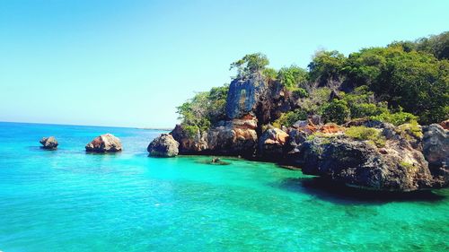 Scenic view of sea against clear sky