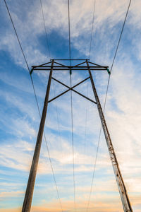 Low angle view of electricity pylon against sky