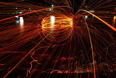 Firework display at night