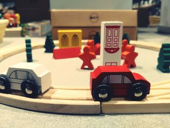 Close-up of toy car on table