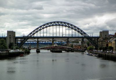 Bridge over river against cloudy sky