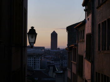 Cityscape against sky during sunset